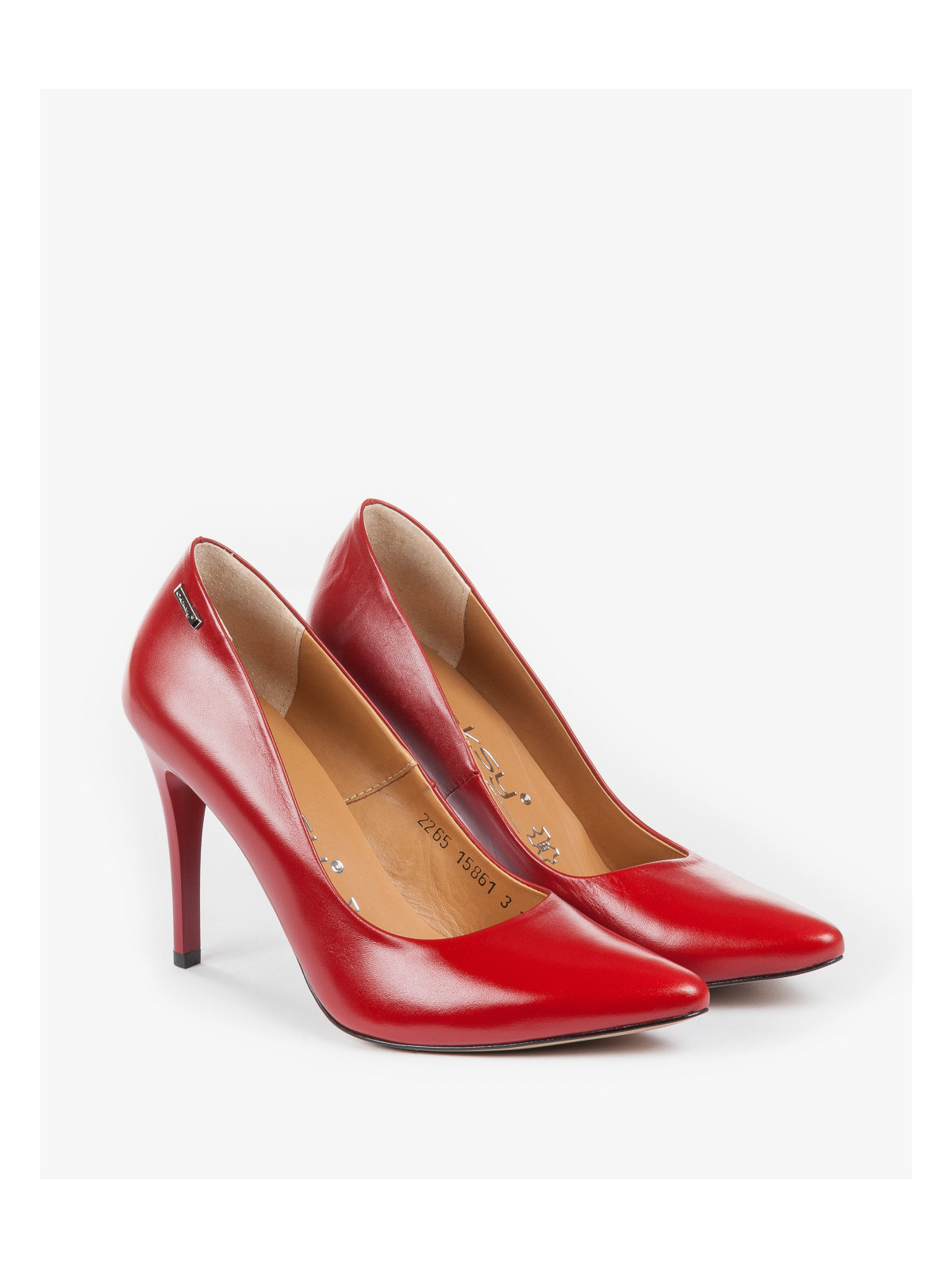 Czółenka czerwone damskie skórzane