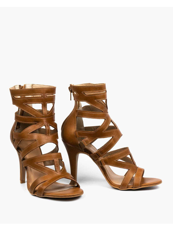 Rude sandały damskie skórzane