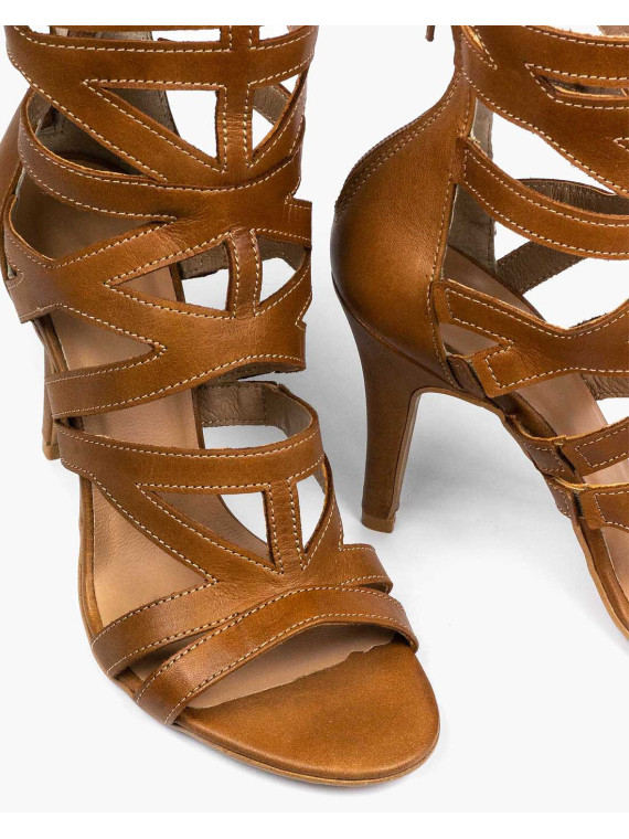 Rude sandały damskie skórzane