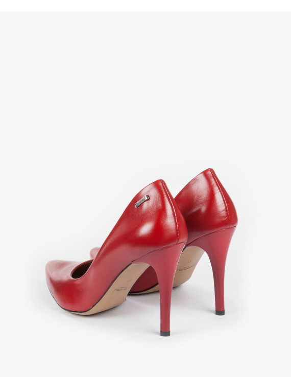 Czółenka czerwone damskie skórzane