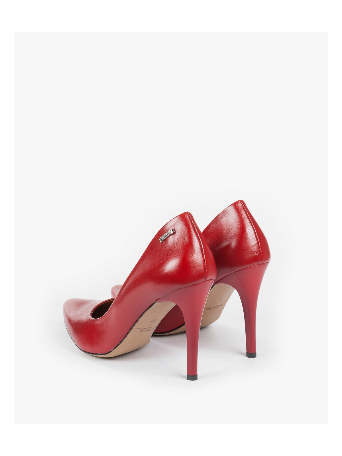 Czółenka czerwone damskie skórzane