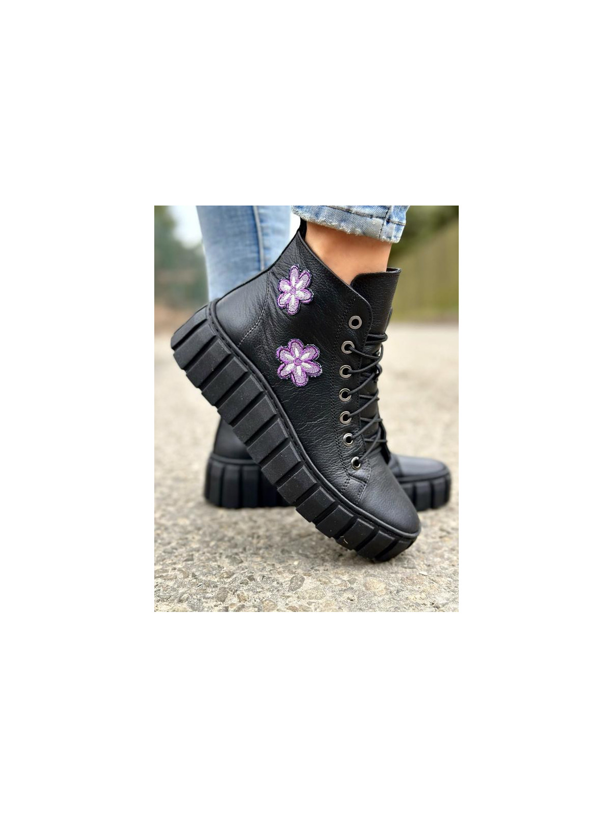 Czarne trampki damskie skórzane