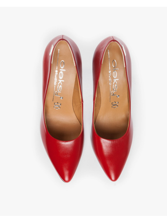 Czółenka czerwone damskie skórzane