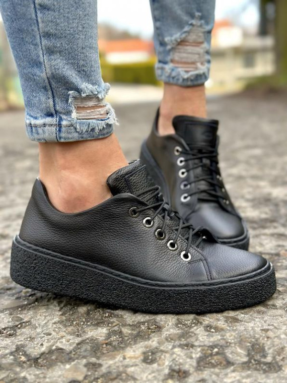 Czarne trampki damskie skórzane