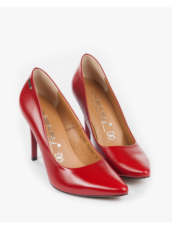 Czółenka czerwone damskie skórzane