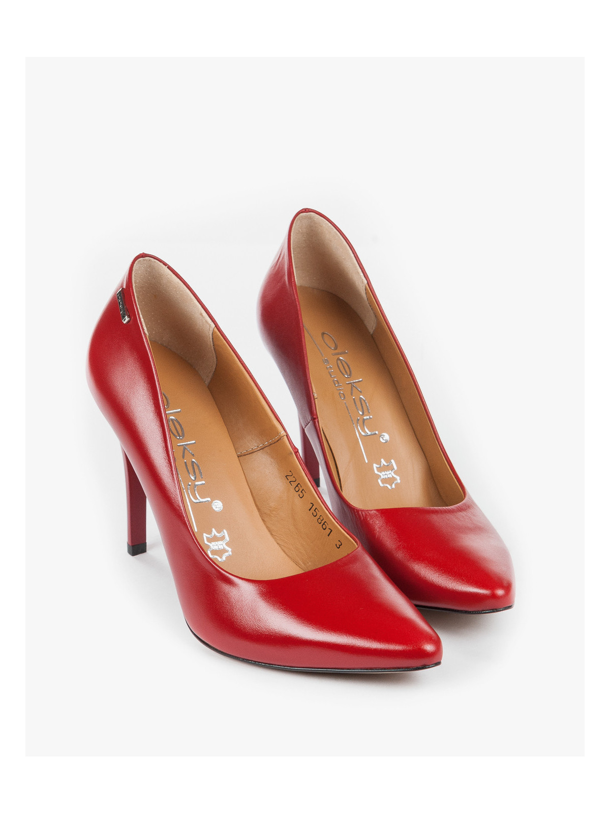 Czółenka czerwone damskie skórzane