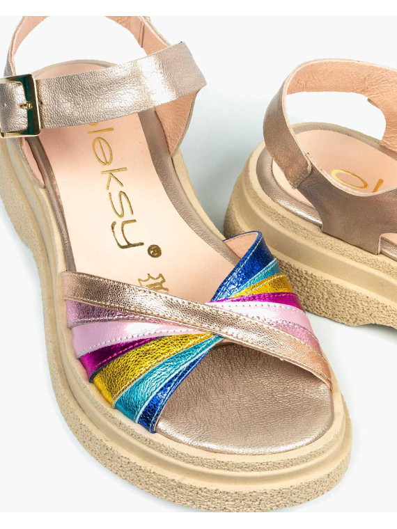 Sandały wielokolorowe damskie skórzane