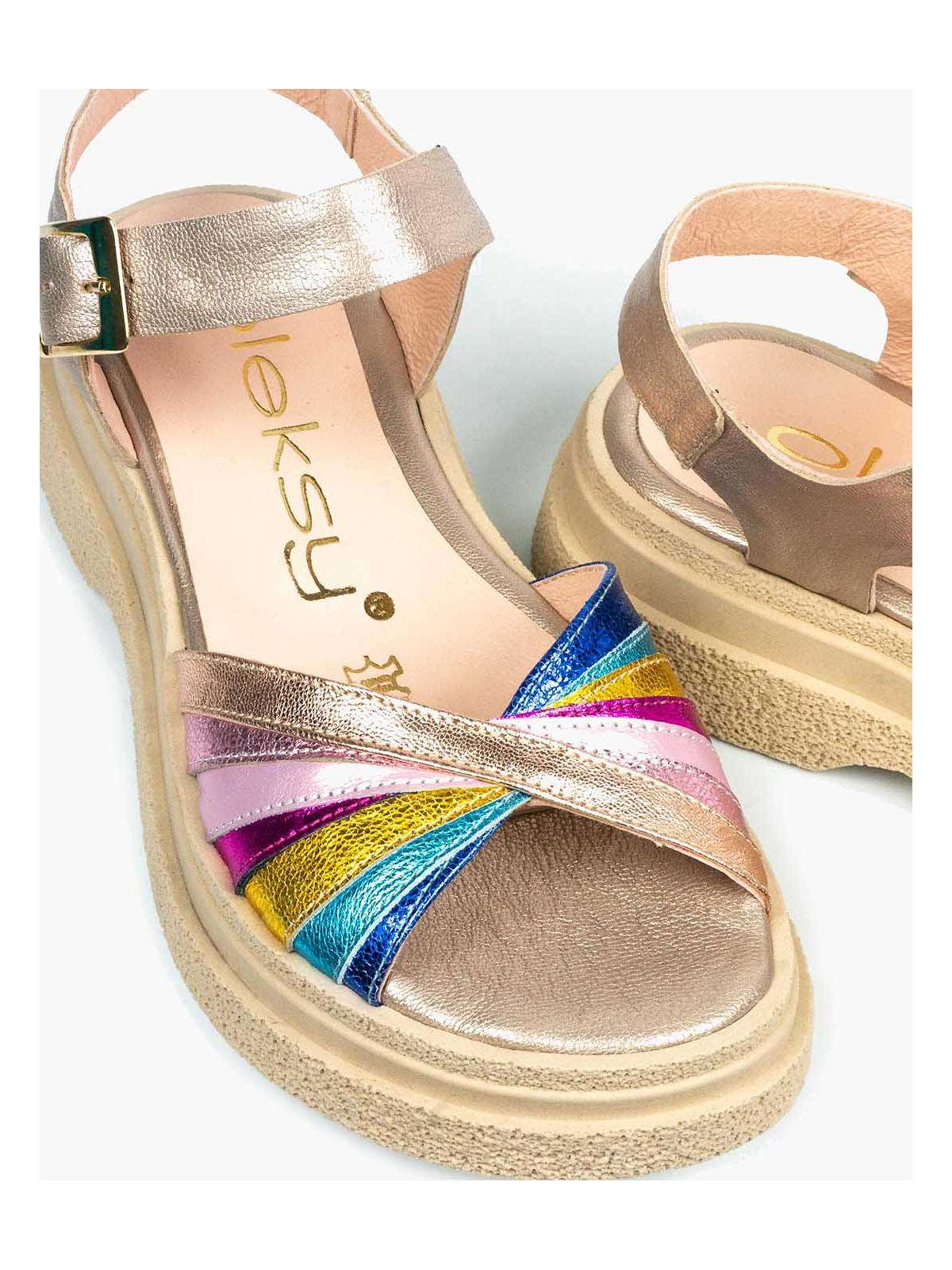 Sandały wielokolorowe damskie skórzane