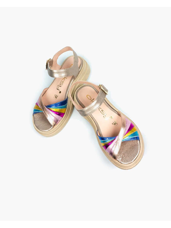 Sandały wielokolorowe damskie skórzane