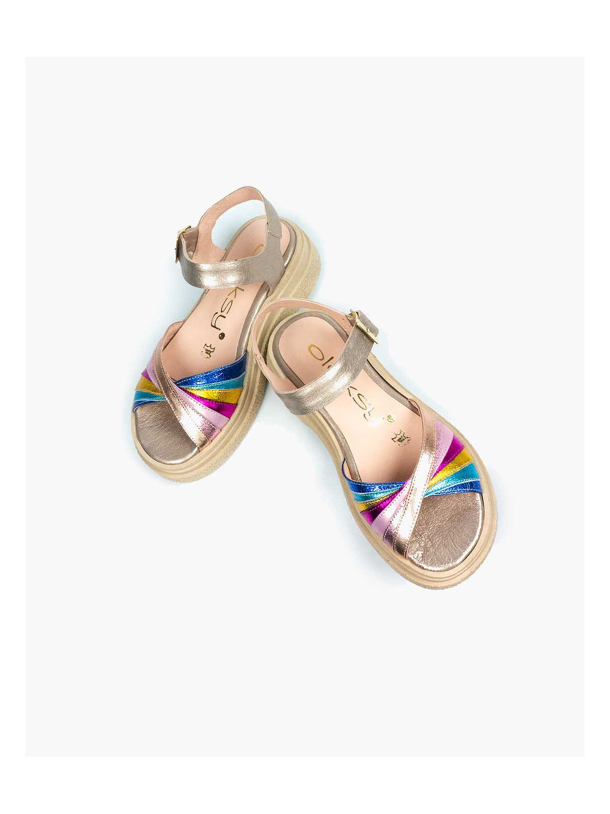 Sandały wielokolorowe damskie skórzane