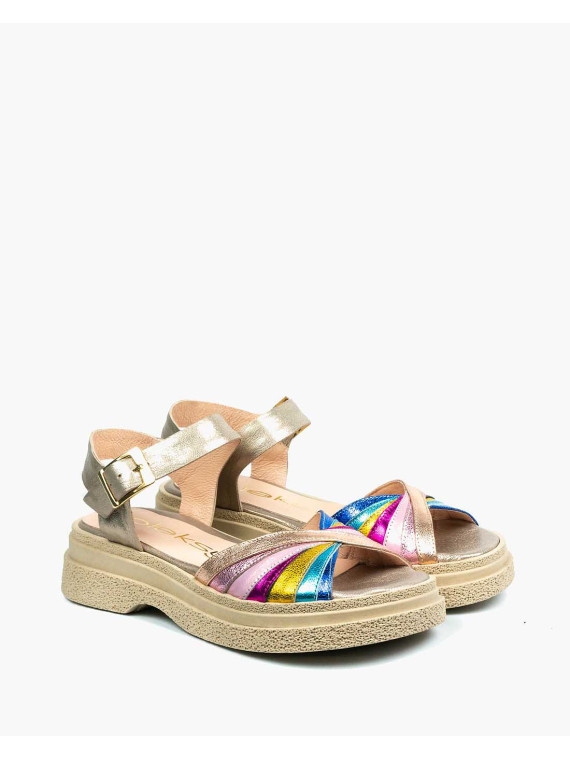 Sandały wielokolorowe damskie skórzane