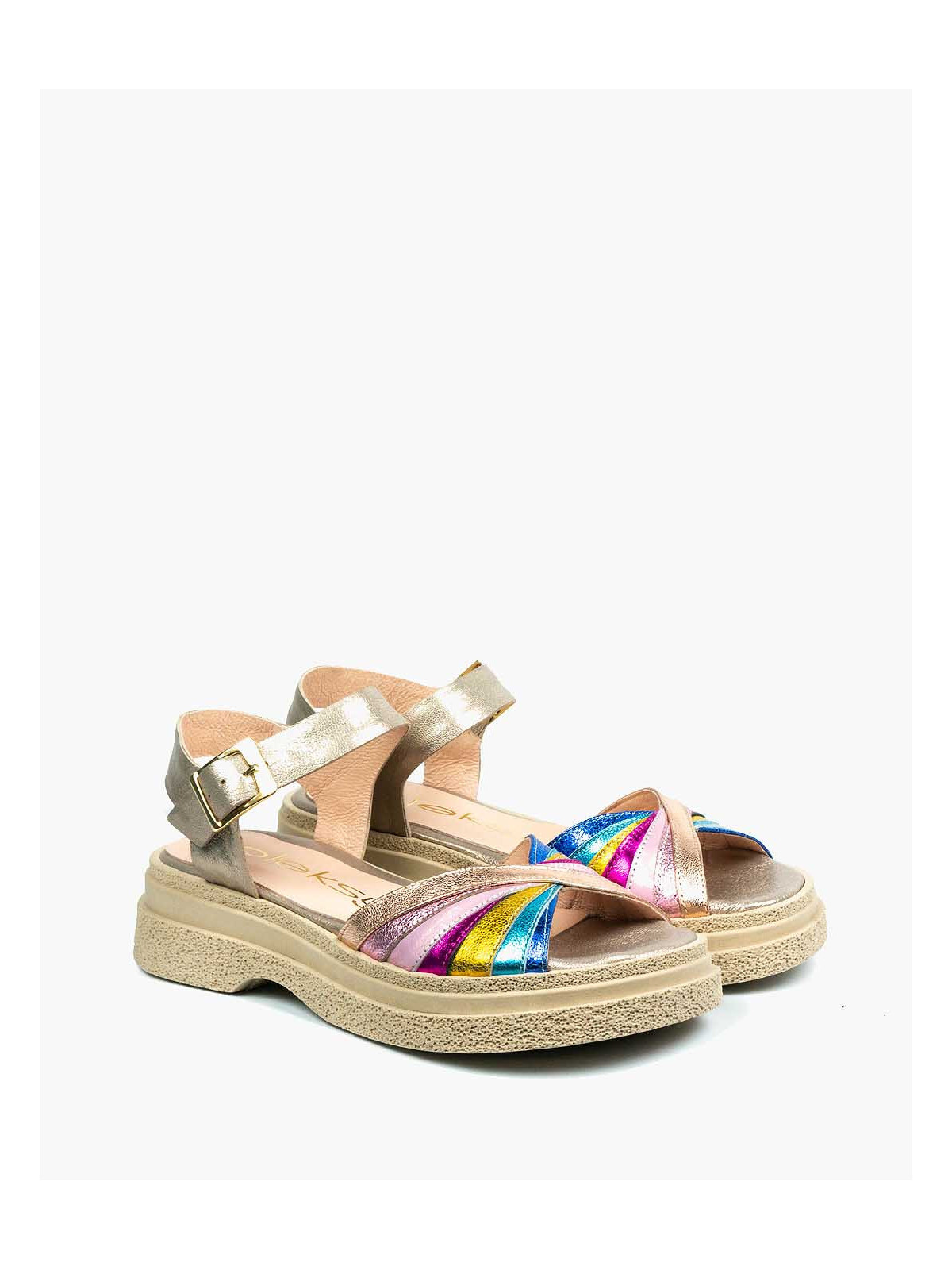 Sandały wielokolorowe damskie skórzane