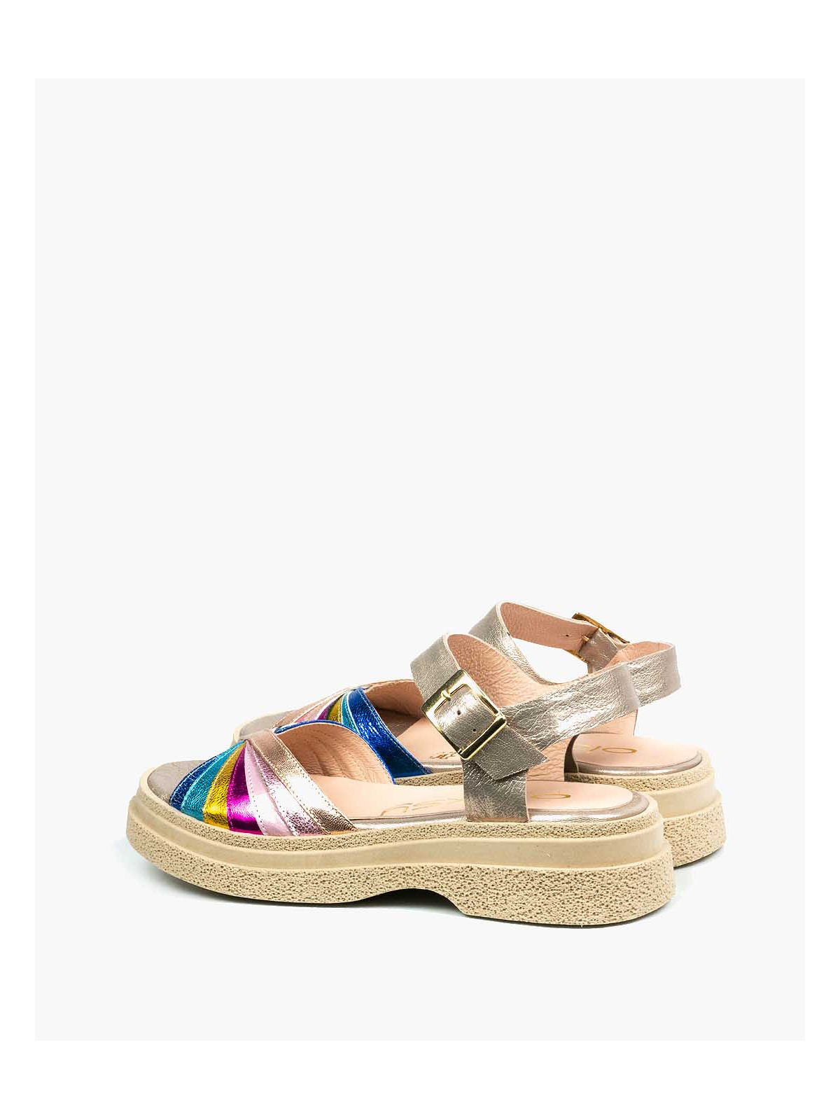 Sandały wielokolorowe damskie skórzane