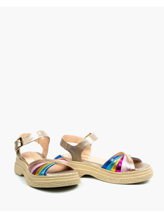 Sandały wielokolorowe damskie skórzane