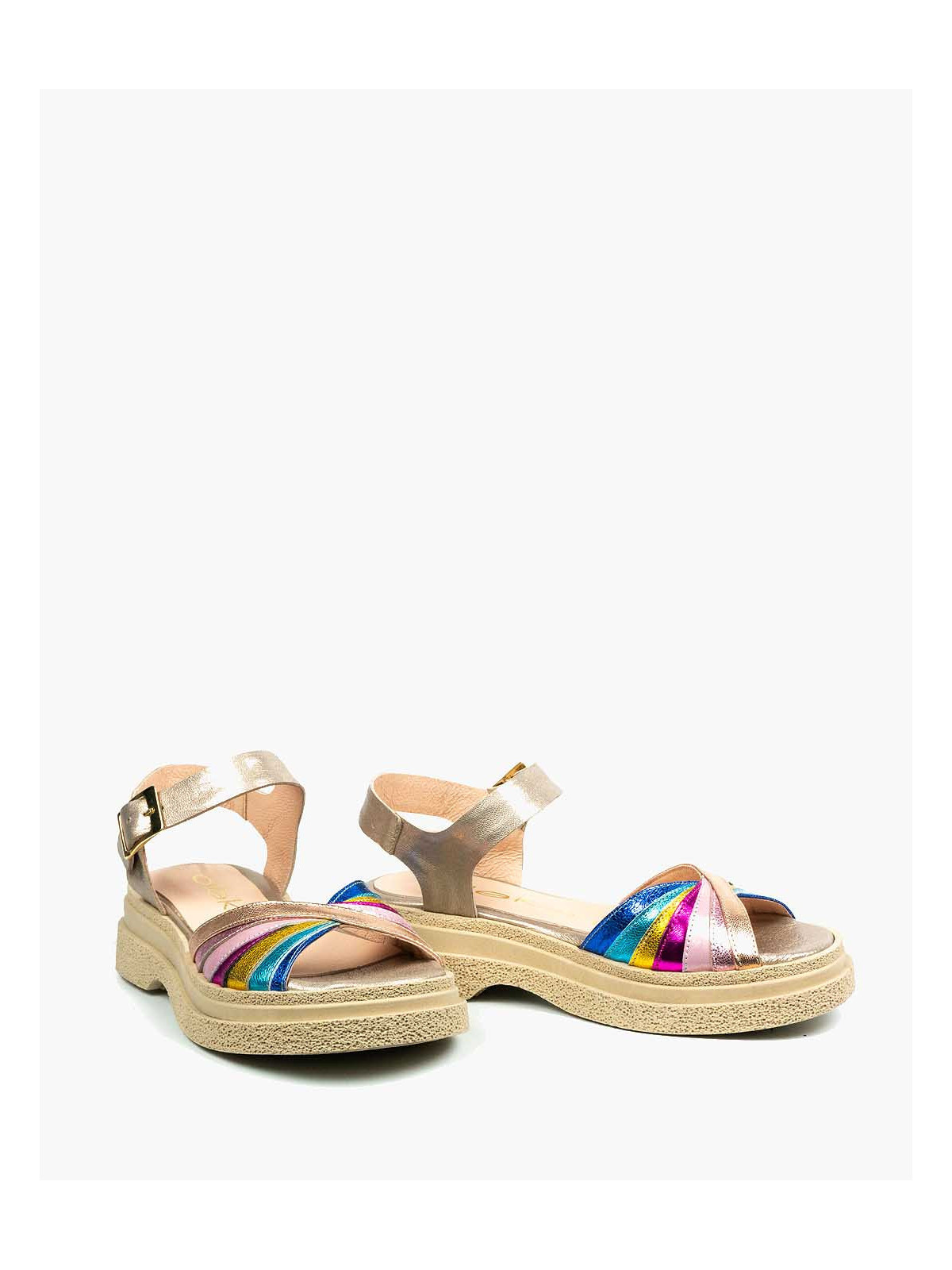 Sandały wielokolorowe damskie skórzane