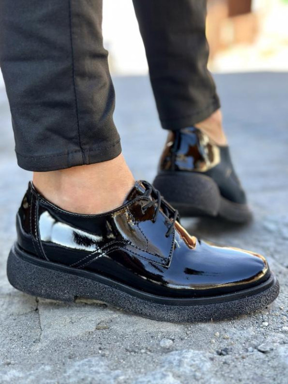 Czarne półbuty damskie skórzane