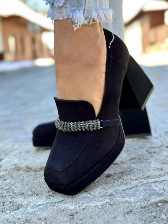 Czarne półbuty damskie skórzane