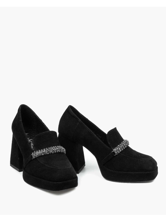 Czarne półbuty damskie skórzane