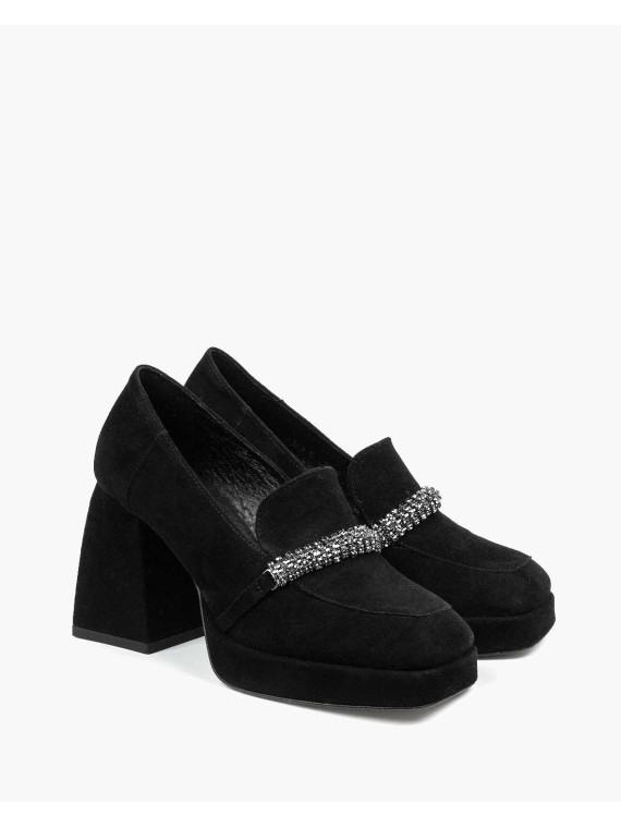 Czarne półbuty damskie skórzane