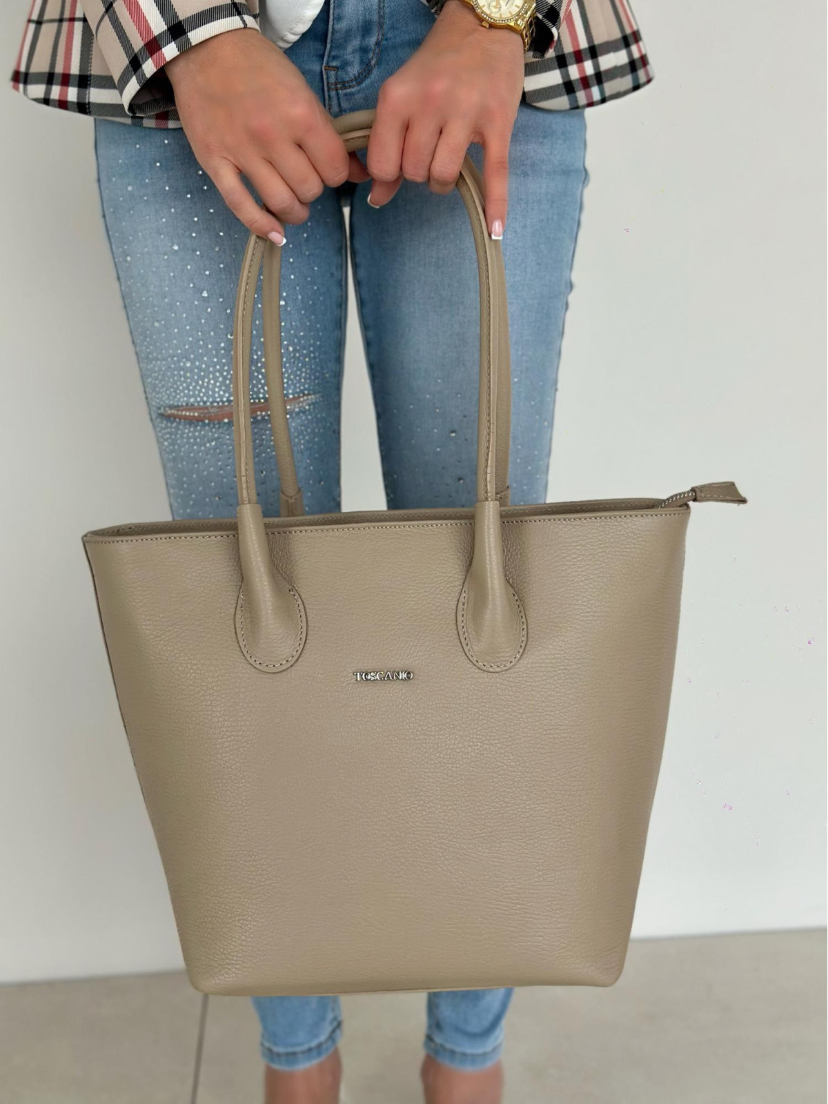 Beżowa torebka damska skórzana
