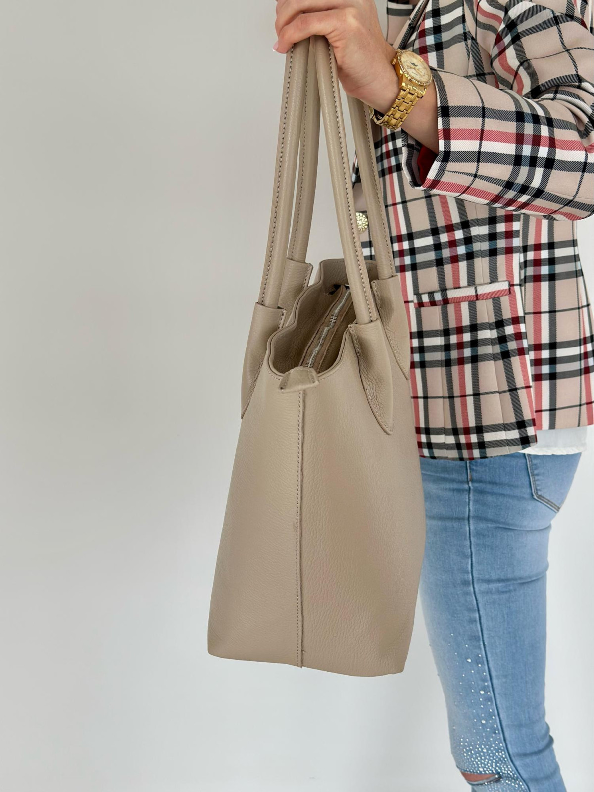 Beżowa torebka damska skórzana