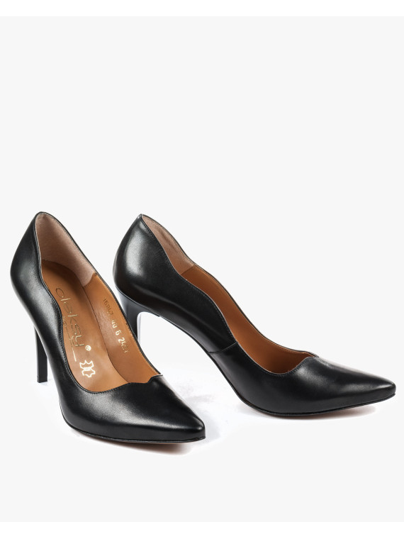 Czarne czółenka damskie skórzane