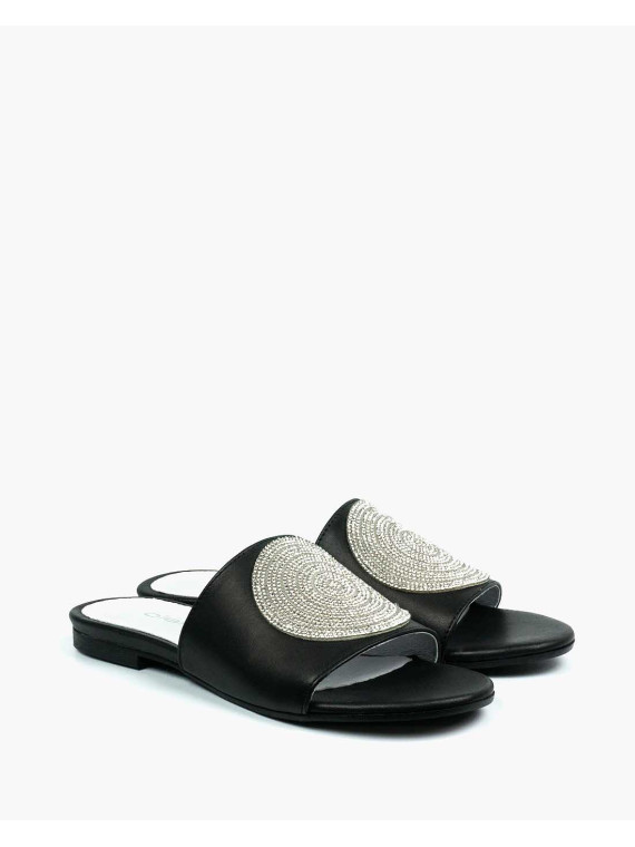 Czarne klapki damskie skórzane