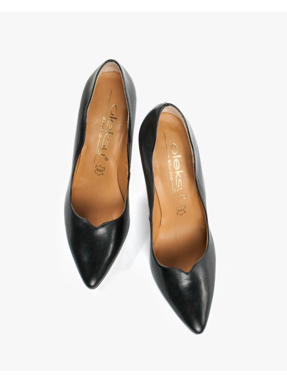 Czarne czółenka damskie skórzane