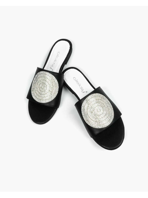 Czarne klapki damskie skórzane