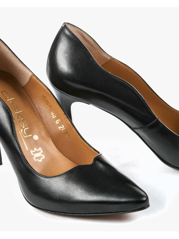 Czarne czółenka damskie skórzane