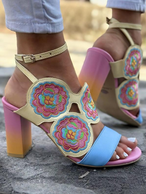 Sandały wielokolorowe damskie skórzane