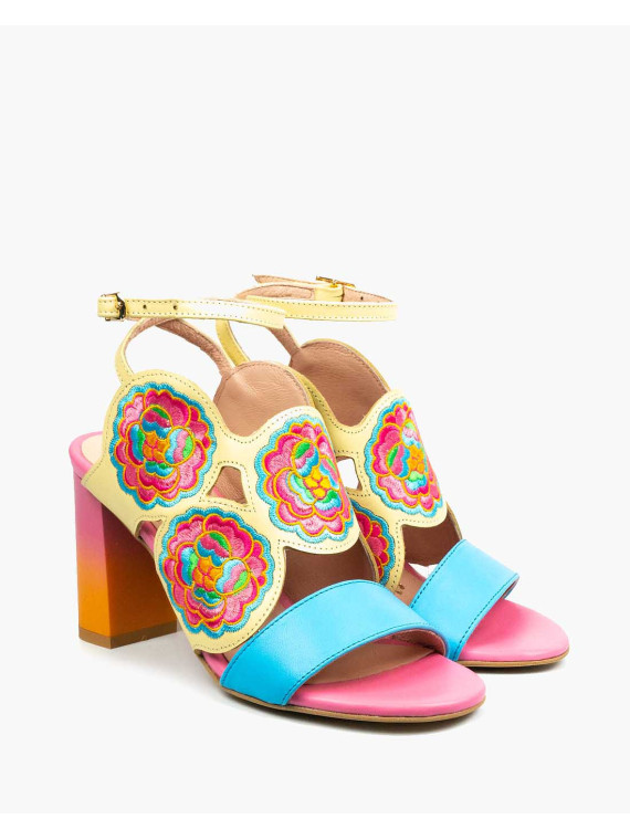 Sandały wielokolorowe damskie skórzane