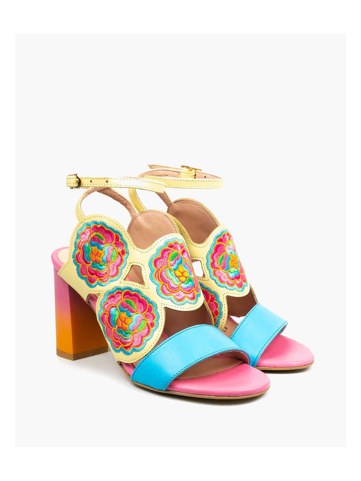 Sandały wielokolorowe damskie skórzane