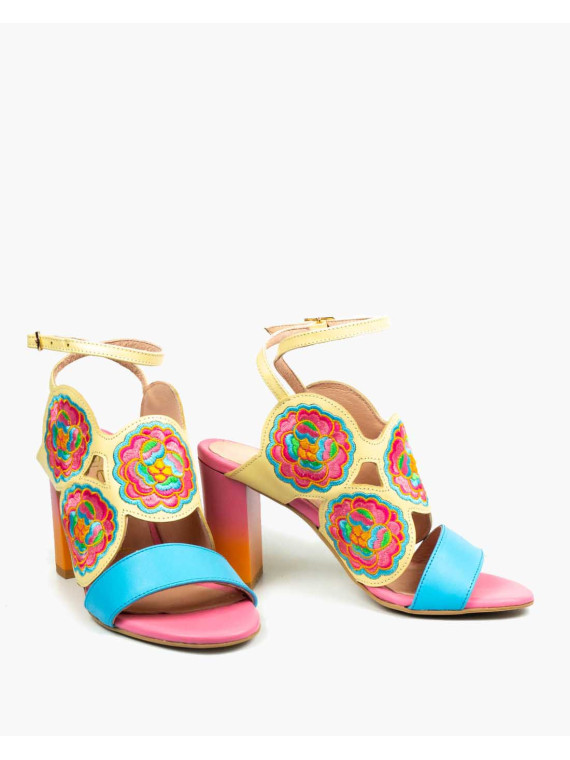 Sandały wielokolorowe damskie skórzane