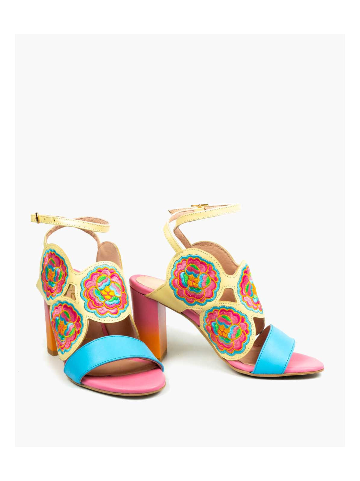 Sandały wielokolorowe damskie skórzane