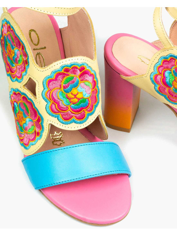 Sandały wielokolorowe damskie skórzane