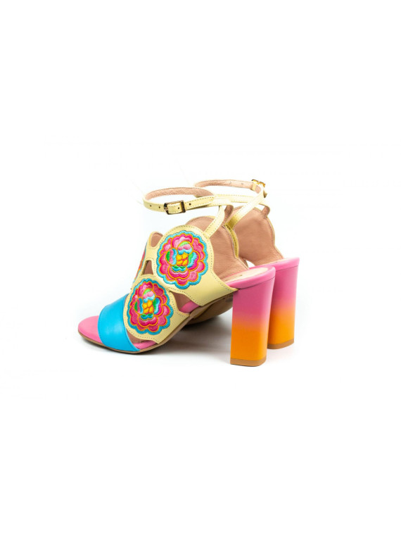 Sandały wielokolorowe damskie skórzane