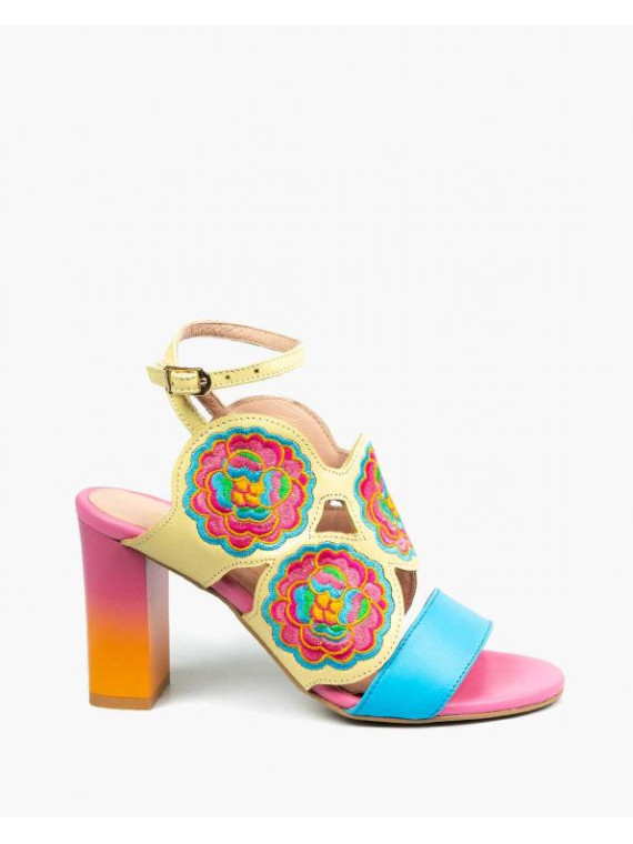 Sandały wielokolorowe damskie skórzane