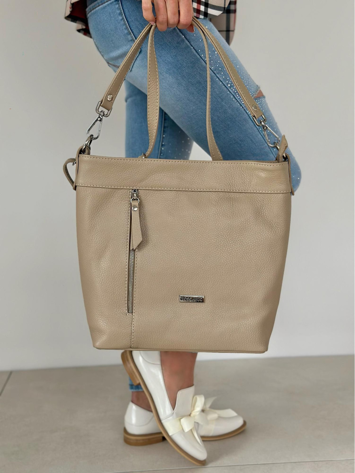 Beżowa torebka damska skórzana