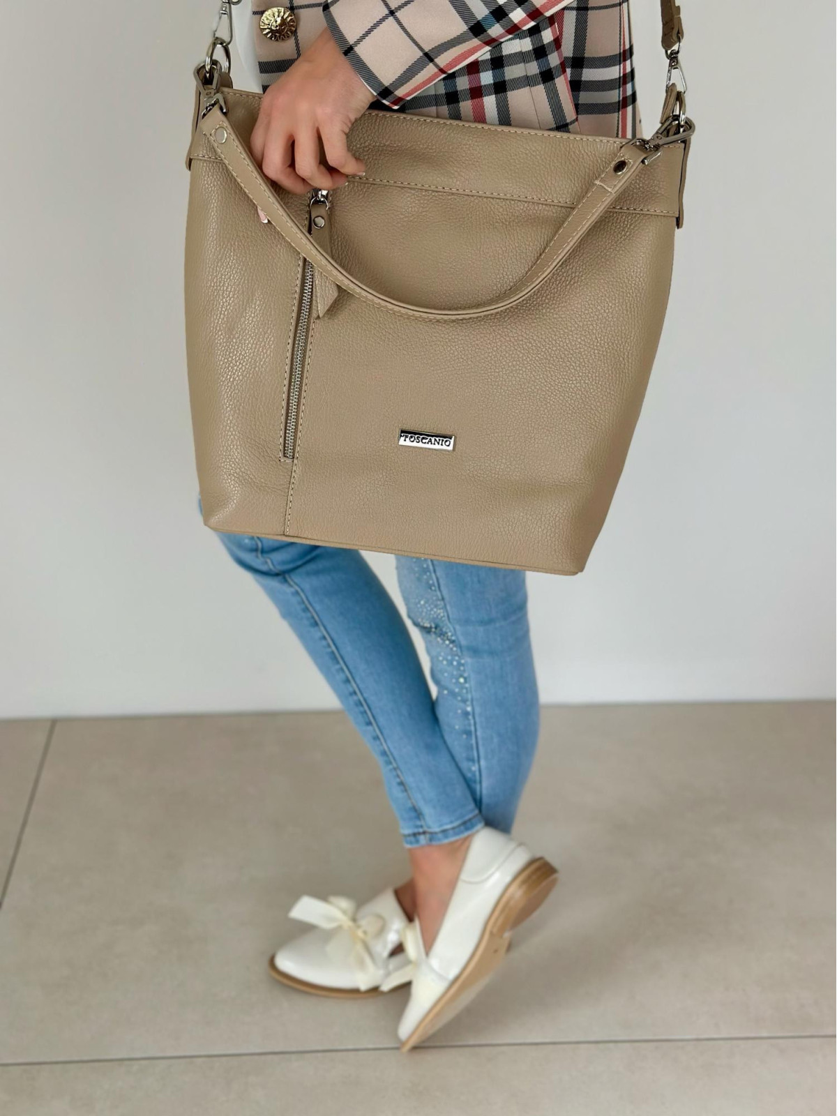 Beżowa torebka damska skórzana