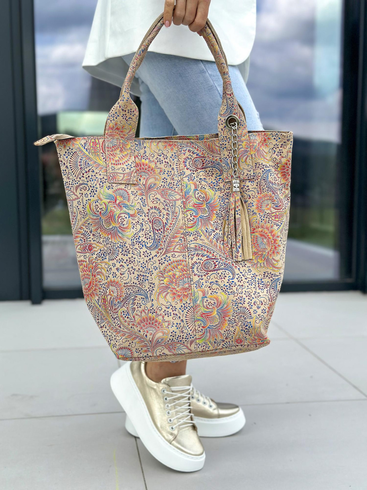 Torebka wielokolorowa damska skórzana