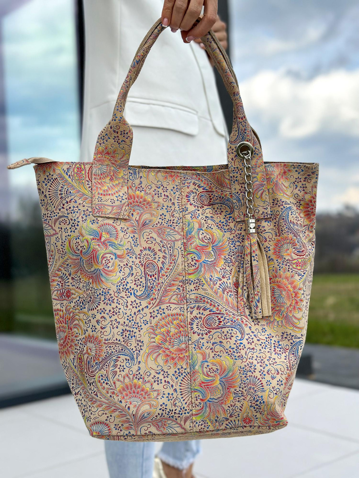 Torebka wielokolorowa damska skórzana