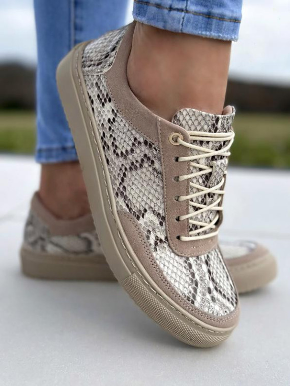 Beżowe trampki damskie skórzane