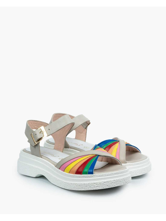 Sandały wielokolorowe damskie skórzane