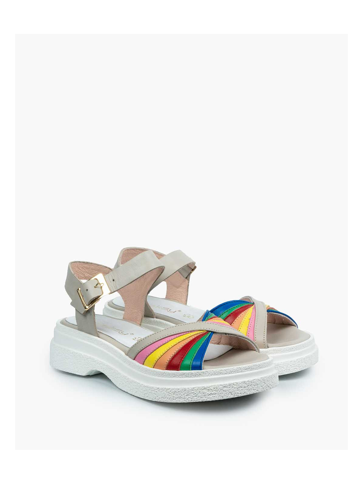 Sandały wielokolorowe damskie skórzane