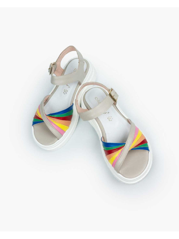 Sandały wielokolorowe damskie skórzane