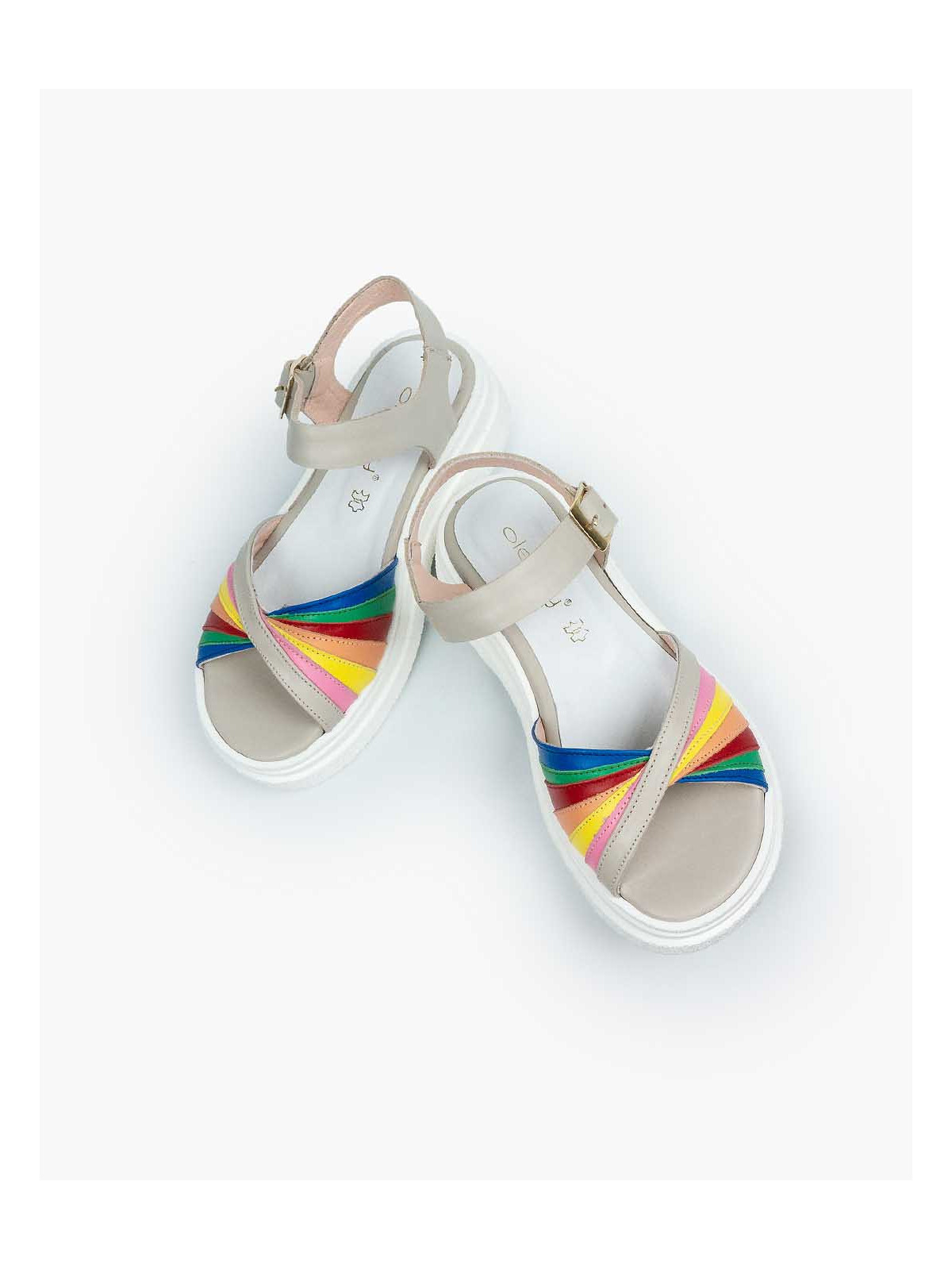 Sandały wielokolorowe damskie skórzane