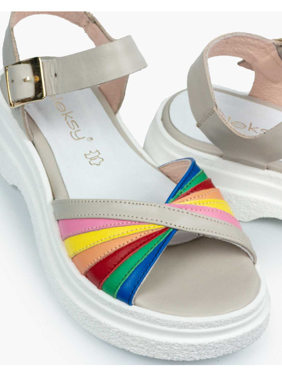 Sandały wielokolorowe damskie skórzane