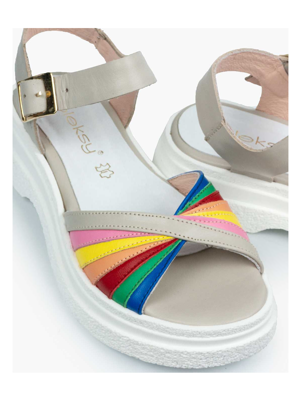 Sandały wielokolorowe damskie skórzane