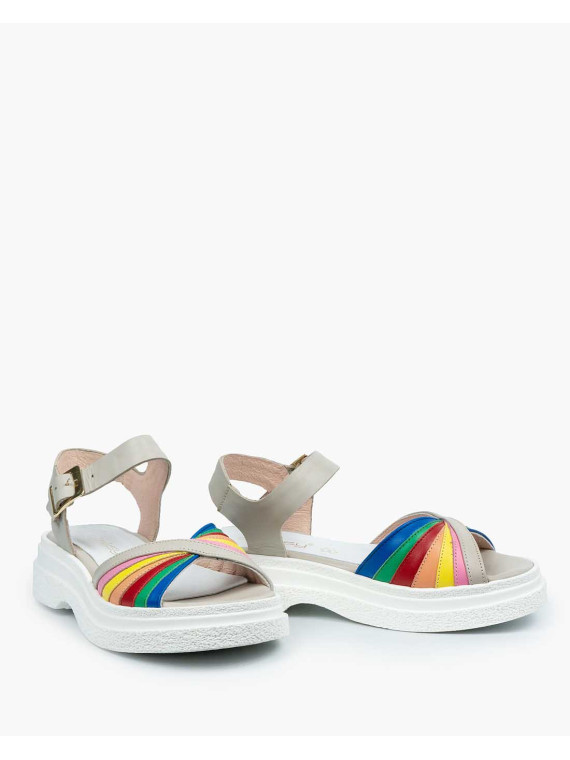 Sandały wielokolorowe damskie skórzane